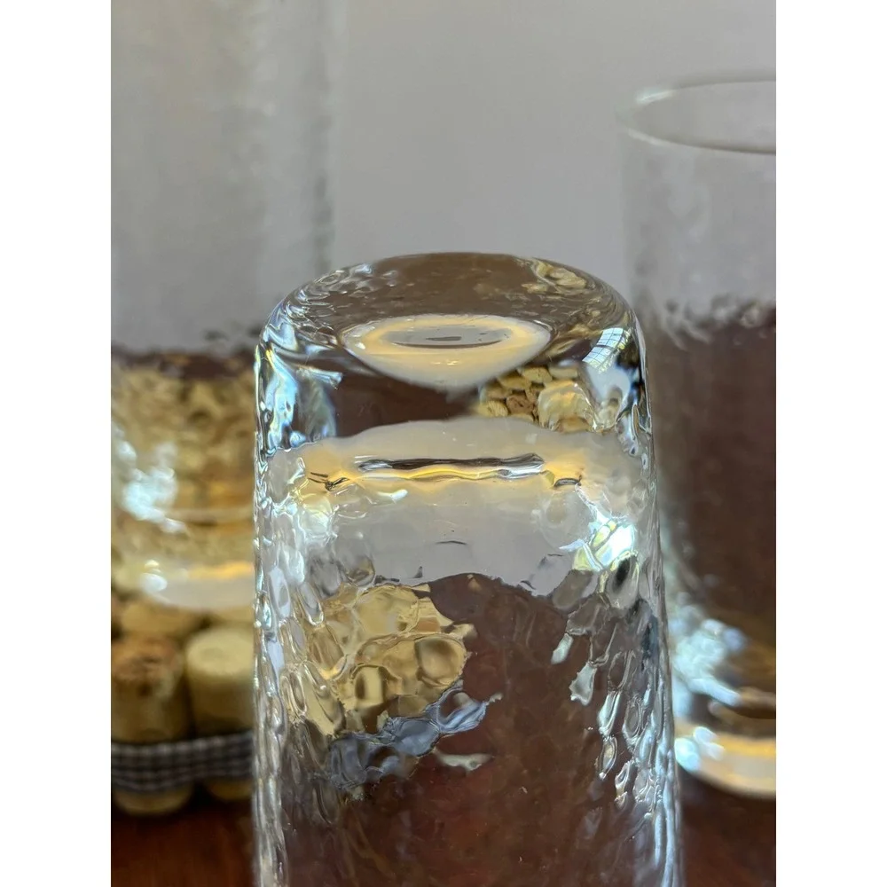 Set 4 Hammered Texture Clear Glass Highball Tumblers 6.25 Inch Iced Tea Glasses